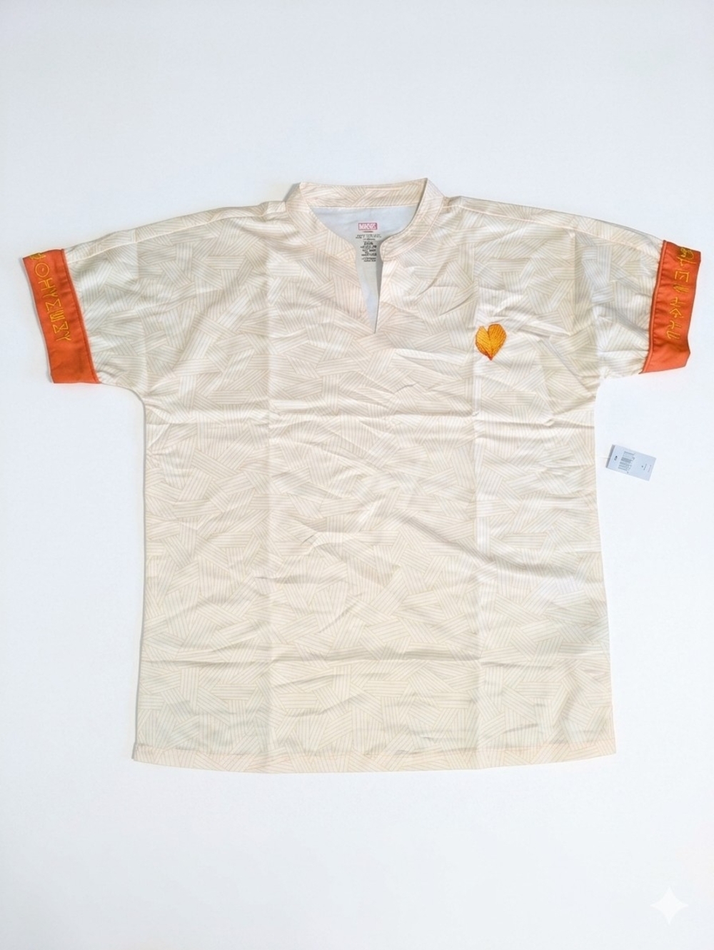Disney Parks Marvel Shirt Mens Medium M NWT Cream Orange V-Neck Short Sleeve New